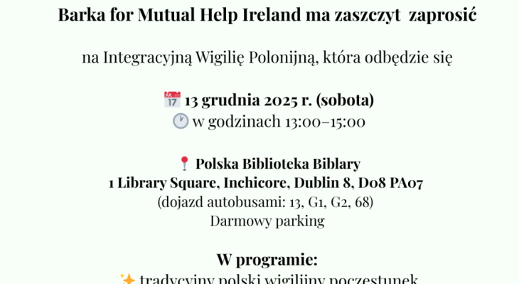 Zaproszenie na Wigilię polonijną